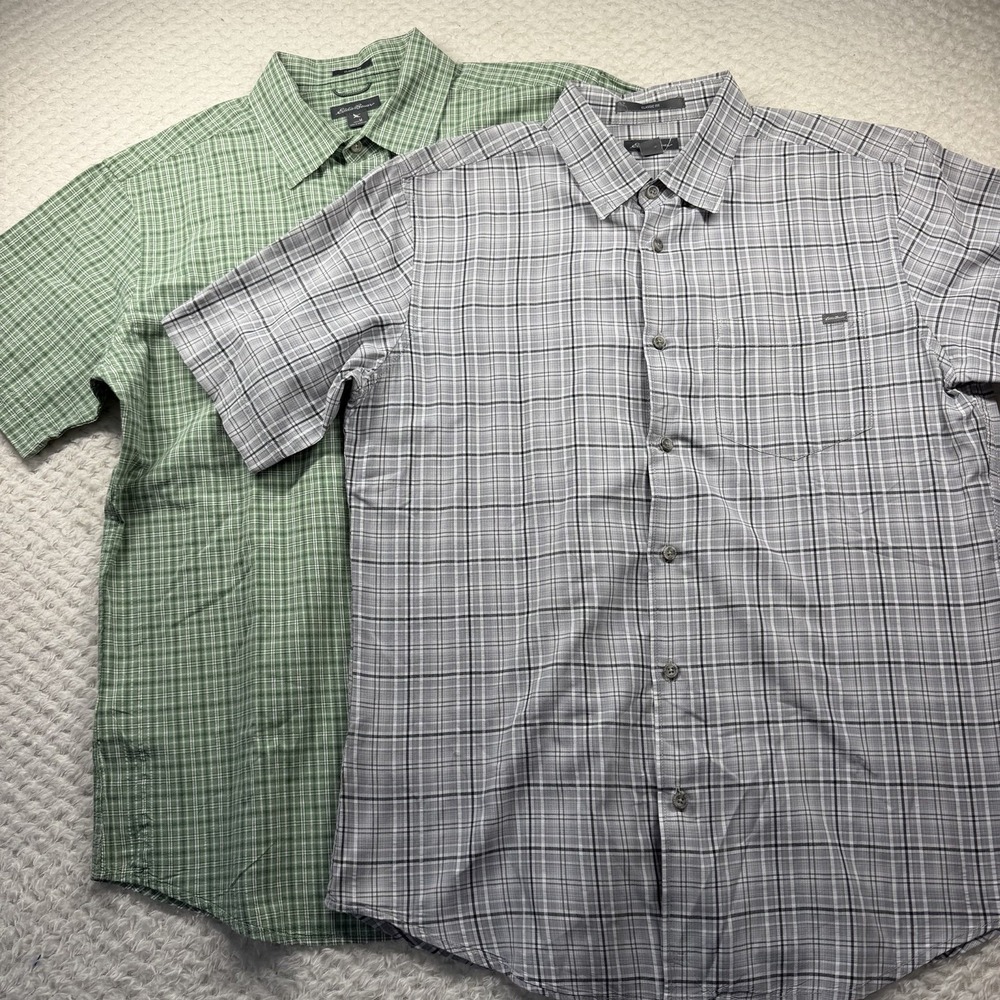 Eddie Bauer Button Down Shirt Medium Lot Of 2 Classic Fit Striped Plaid